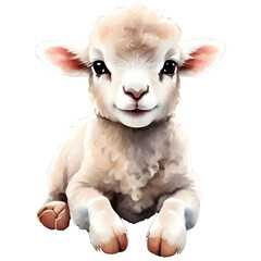 A cute lamb is sleeping in watercolor isolated Ai generated.