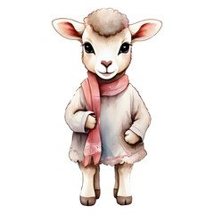 A cute lamb wearing a pink and white-colored neck patch  isolated Ai generated.
