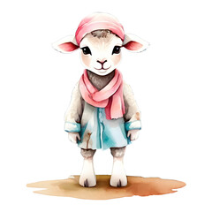 A cute lamb wearing a pink and white-colored neck patch isolated Ai generated.