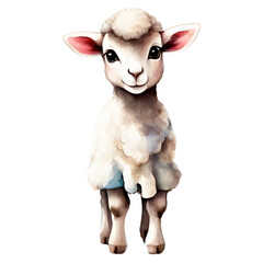 white sheep toy, Cute lamb with white body in watercolor isolated Ai generated.