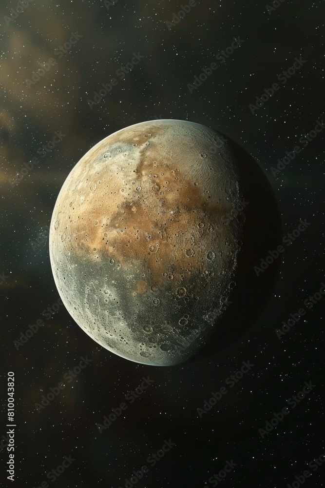 Poster a planet with a very large moon in the background. suitable for science fiction themes