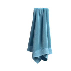 Fototapeta premium TRANSPARENT PNG ULTRA HD 8K A well-lit image featuring a light blue towel draped over a rack against a transparent background. Simple, elegant, and warmly lit folds