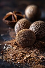 A pile of nutmeal on a wooden table, perfect for food blogs or recipes