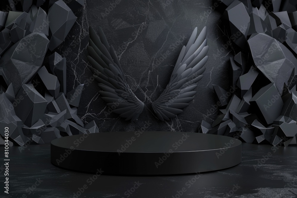 Poster A large bird perched on a black platform. Suitable for various design projects