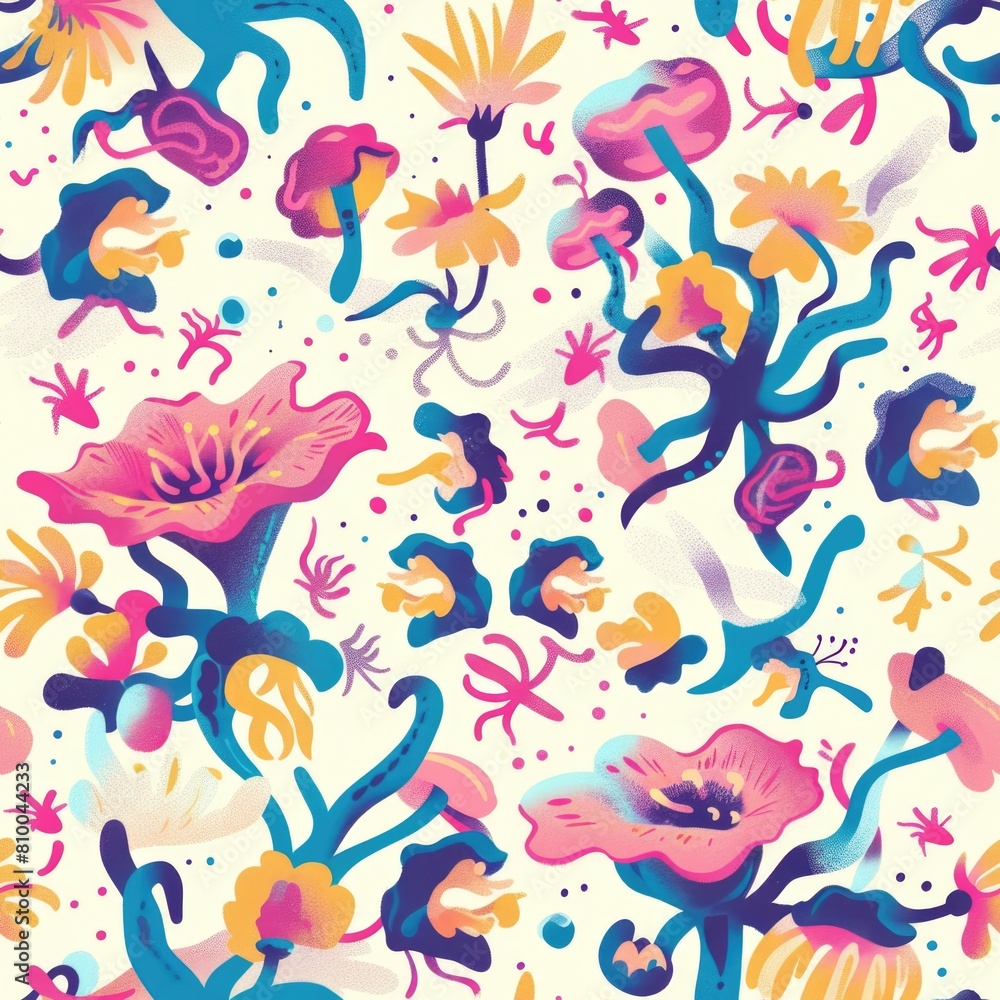 Poster colorful flowers and plants arranged in a pattern on a white background. suitable for various design