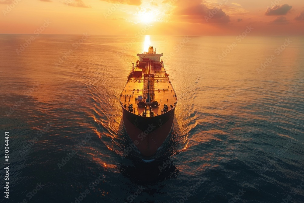 Poster a large cargo ship sailing in the vast ocean. suitable for travel and transportation concepts