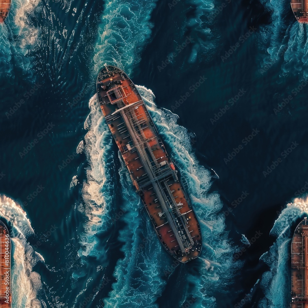 Poster aerial view of a ship sailing in the vast ocean, perfect for travel and transportation concepts