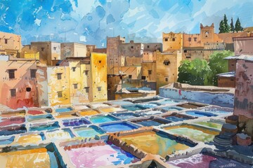 Obraz premium A picturesque painting capturing a city view. Perfect for urban themed designs