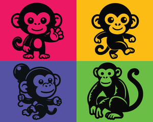 Set of colorfull Chimpanzee cartoon vector. set of funny cartoon animals.Little Cute Monkey cartoon set. Monkey vector illustration.