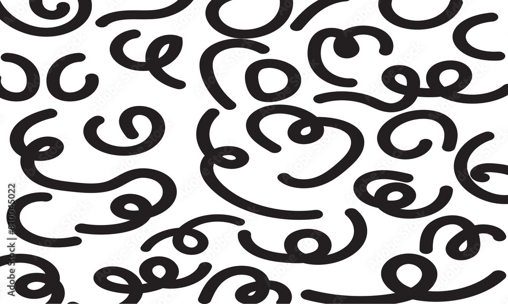Poster black squiggle seamless vector pattern. black color squiggly lines vector isolated on transparent ba