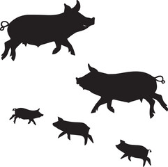 Set of Pig silhouettes isolated on white background	
