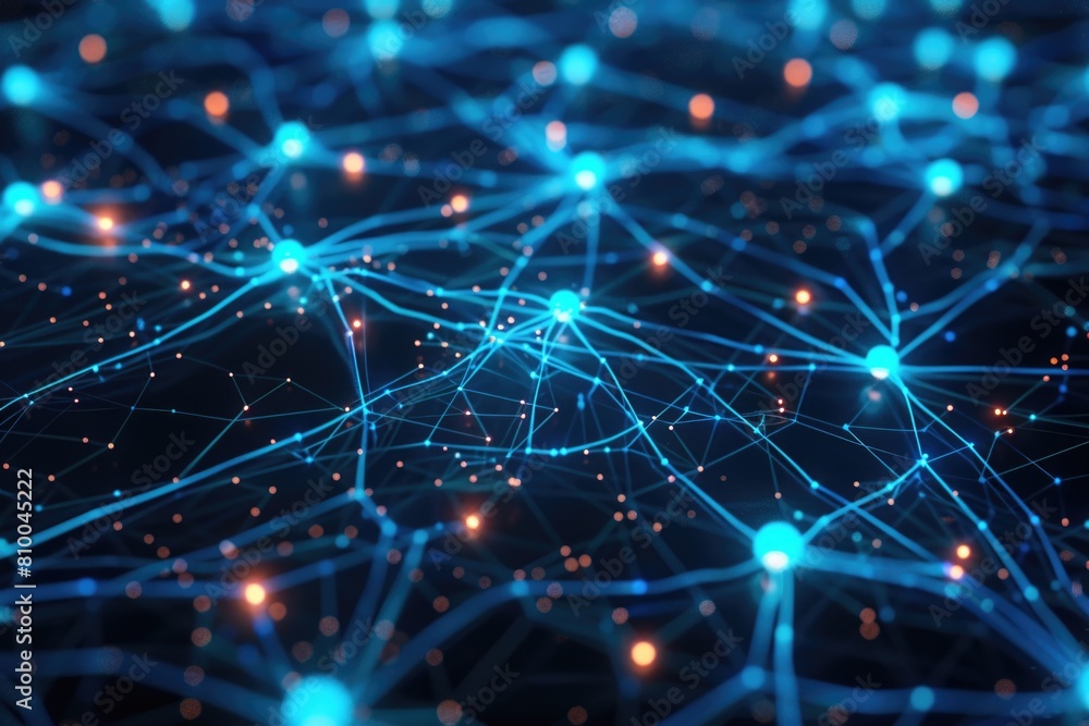 Poster close up of a network of blue lights, suitable for technology concepts