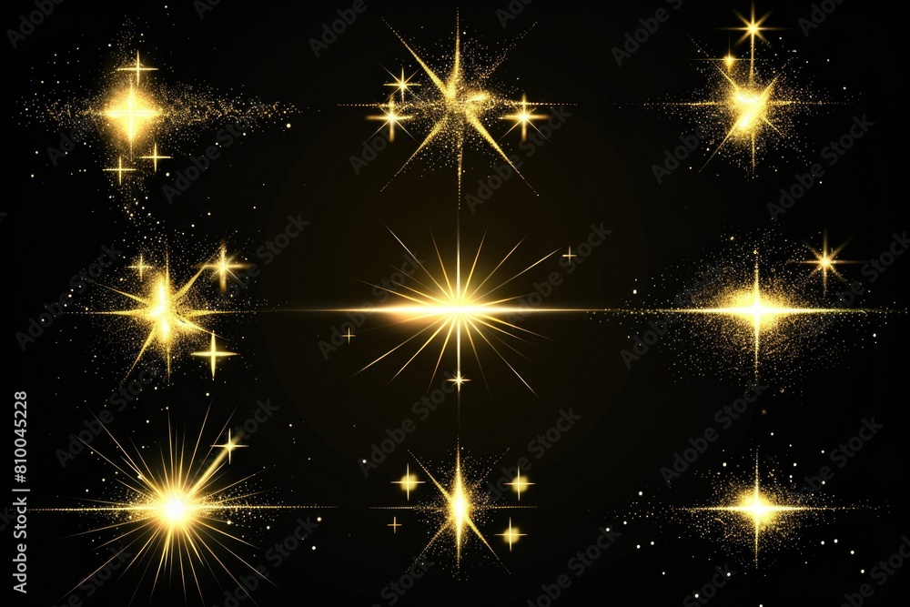 Poster Elegant golden stars on a dark black background. Perfect for adding a touch of luxury and sophistication to any design project