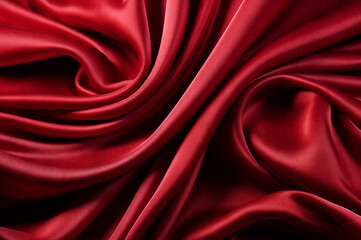 Fondo de lujo rojo, la tela de terciopelo rojo se extiende en suaves ondas.
Gasa, satén y material brillante. vista superior. pliegues de tela ligera. Fondo boda y lujoso.