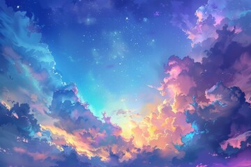 Fototapeta premium A breathtaking sky background, with hues of blue and purple painting the evening sky