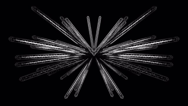 Truss Wings with neon tubes, shining in black and white, pulsating on the BPM, seamless VJ Loop