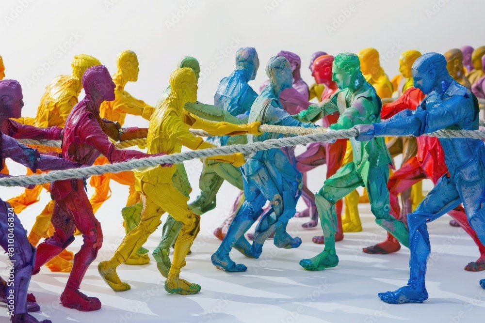 Poster toy figures in action, suitable for teamwork concept