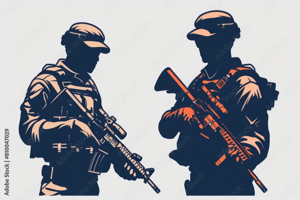 Poster image of a pair of soldiers standing side by side. suitable for military and teamwork concepts