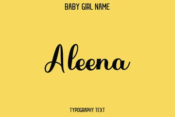 Aleena Female Name - Cursive Hand Drawn Lettering Vector Typography Text on Yellow Background