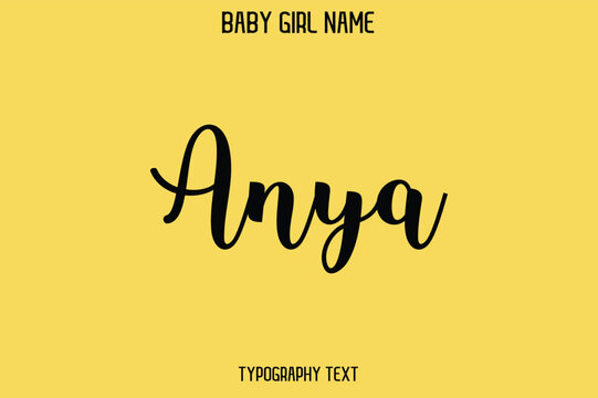 Anya Female Name - Cursive Hand Drawn Lettering Vector Typography Text on Yellow Background