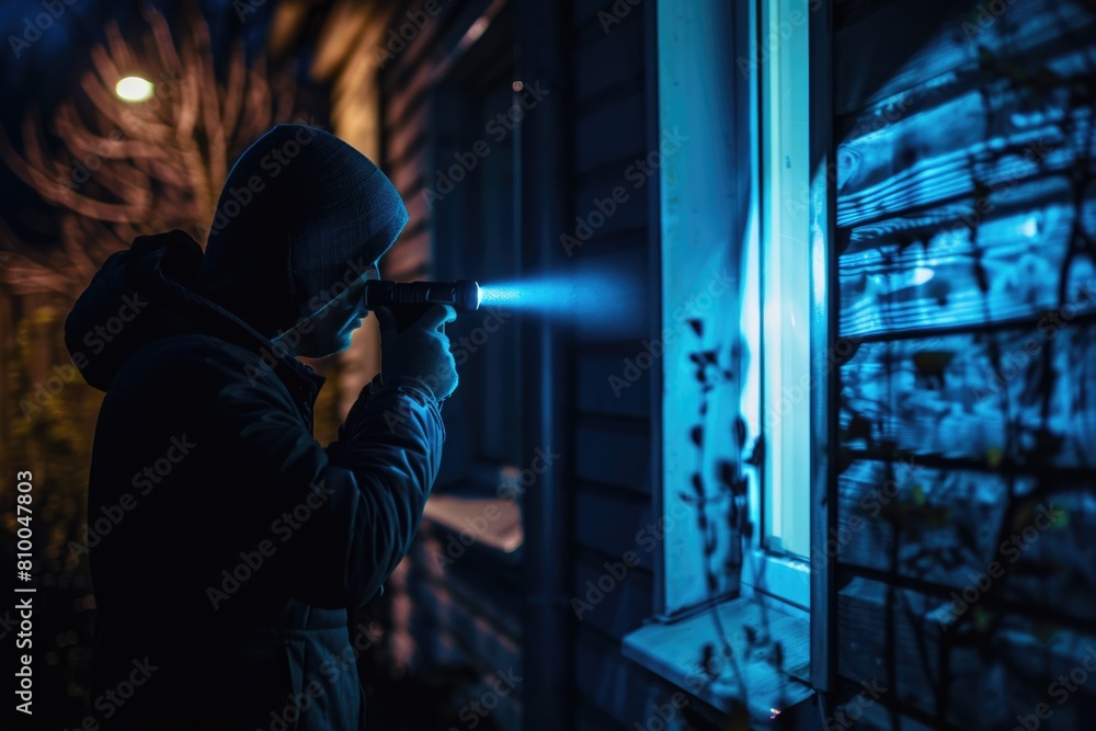 Poster A person wearing a hoodie looking through a window. Suitable for various themes and concepts