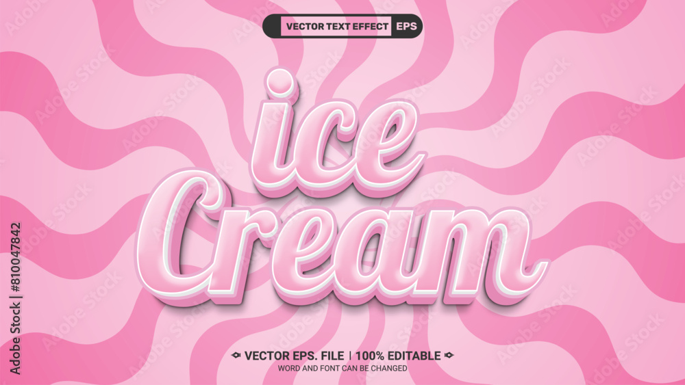 Poster ice cream editable 3d vector text style effect