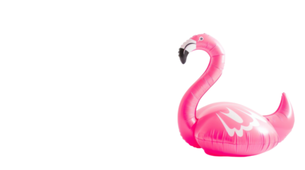 Cute inflatable pink flamingo toy on white background, summer fun, beach,  png transparent