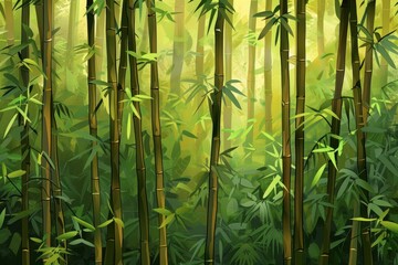 A lush bamboo forest, with tall stalks rustling in the breeze