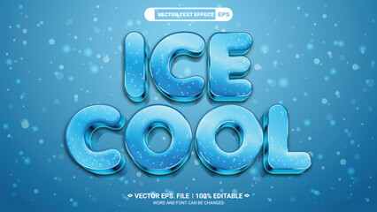 Frozen style ice cool editable 3d vector text effect