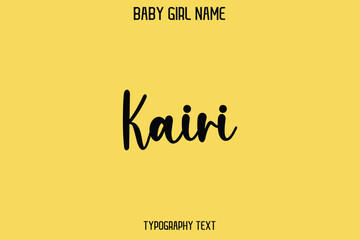 Kairi Female Name - Cursive Hand Drawn Lettering Vector Typography Text on Yellow Background