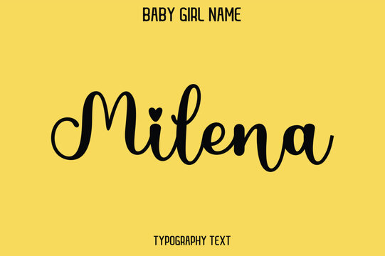 Milena Female Name - Cursive Hand Drawn Lettering Vector Typography Text on Yellow Background