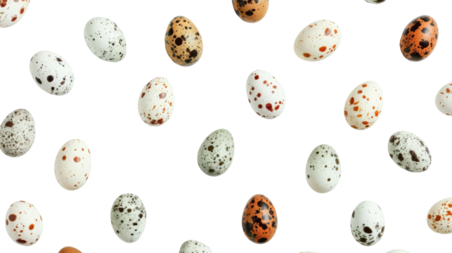 Creative pattern with quail eggs cut out on white background, png transparent