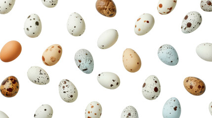 Obraz premium Creative pattern with quail eggs cut out on white background, png transparent
