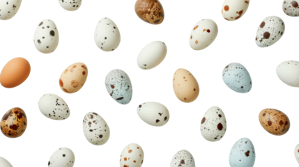 Creative pattern with quail eggs cut out on white background, png transparent