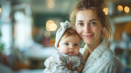 Mother holding baby in hospital Capture the joy and wonder of new life.