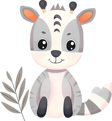 Cute baby Zebra on transparent background. Vector illustration of a cartoon animal.