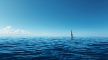 Obraz premium Solitary Sailboat on Vast Blue Ocean, Peaceful Nautical Scene with Copy Space