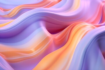 Luxury 3d silk texture background. Fluid curved wave in motion pink, peach, and purple elegant background. Silky cloth luxury fluid wave banner.