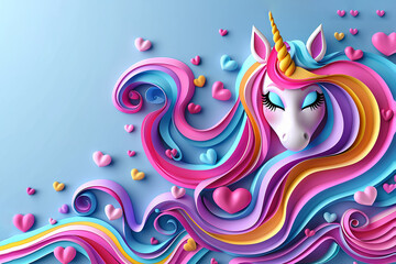 abstract colorful background with unicorn illustration in 3D