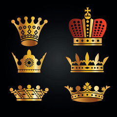 set of 6 golden crowns vector