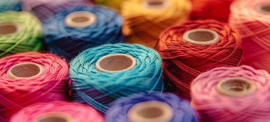 sewing threads of different colors pink blue green red