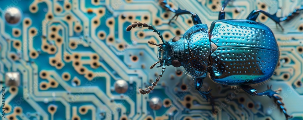 Poster digital beetle on circuit board background