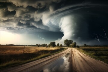 Tornado road storm landscape. Natural sky. Generate Ai