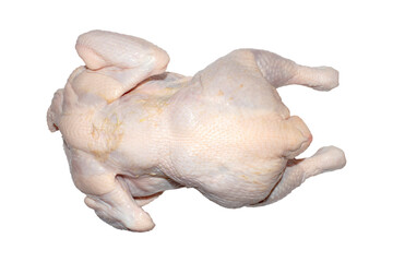 Fresh plucked chicken on a white background.A chicken carcass on a white background.