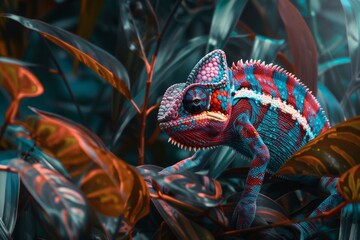 Obraz premium Chameleon animal in a thicket of plants