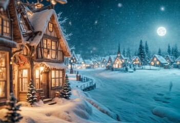 Villaggio Natalizio sotto la Neve- Atmosfera Vintage, cartolina natalizia