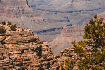 Explore the stunning, layered rock formations of the Grand Canyon in this close up view. Admire the...