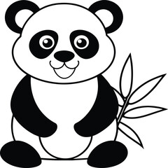 Cute panda coloring pages. Panda animal outline for coloring book. Panda line art