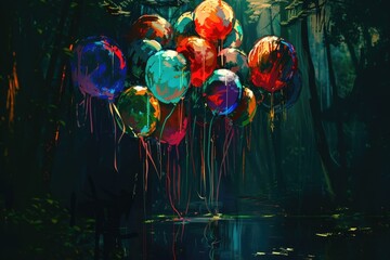 Colorful balloons floating in water, perfect for party decorations