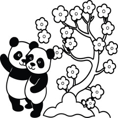 Cute panda coloring pages. Panda animal outline for coloring book. Panda line art